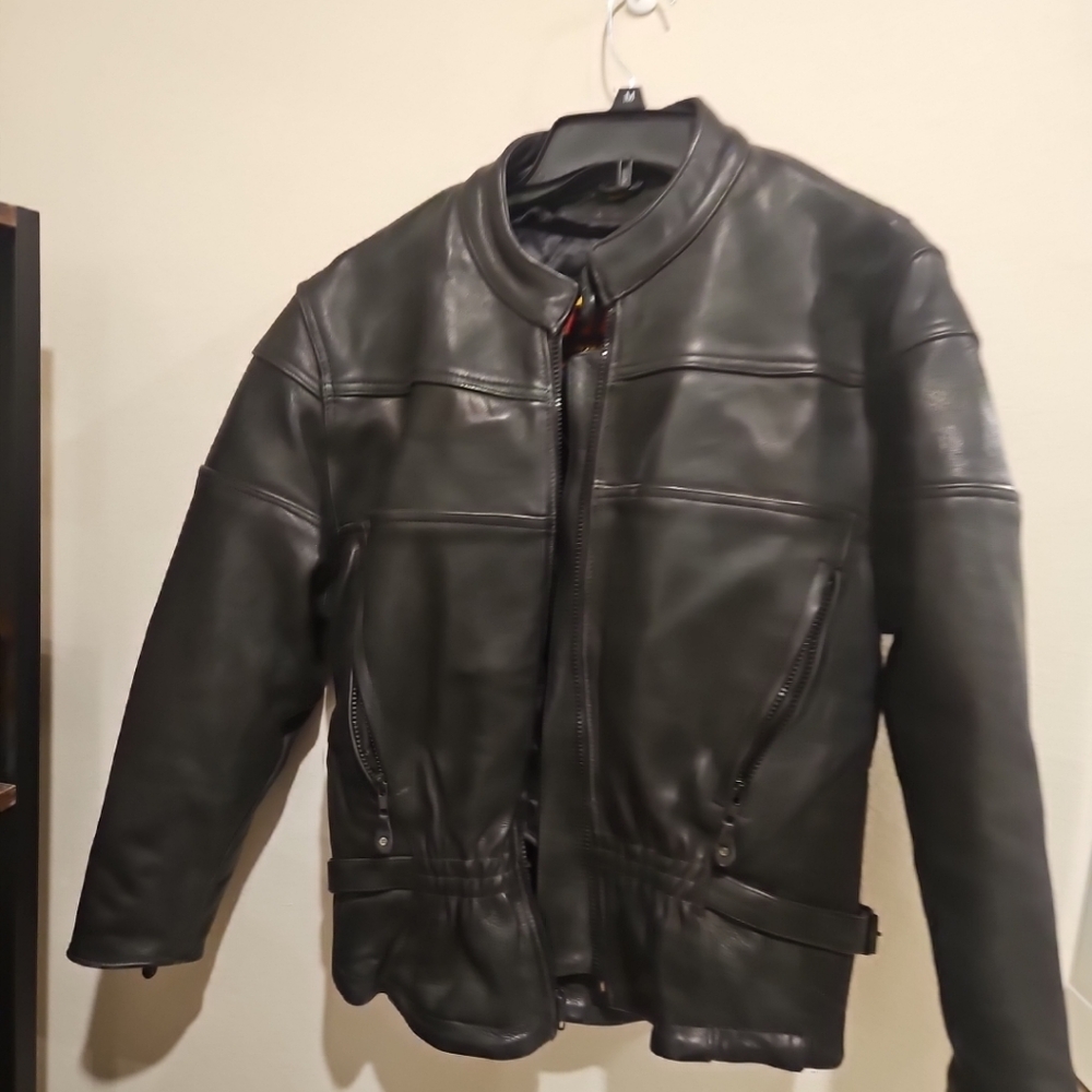 Hot Leathers Womens Black Leather Motorcycle Cafe Zip Out Liner Jacket Sz Med